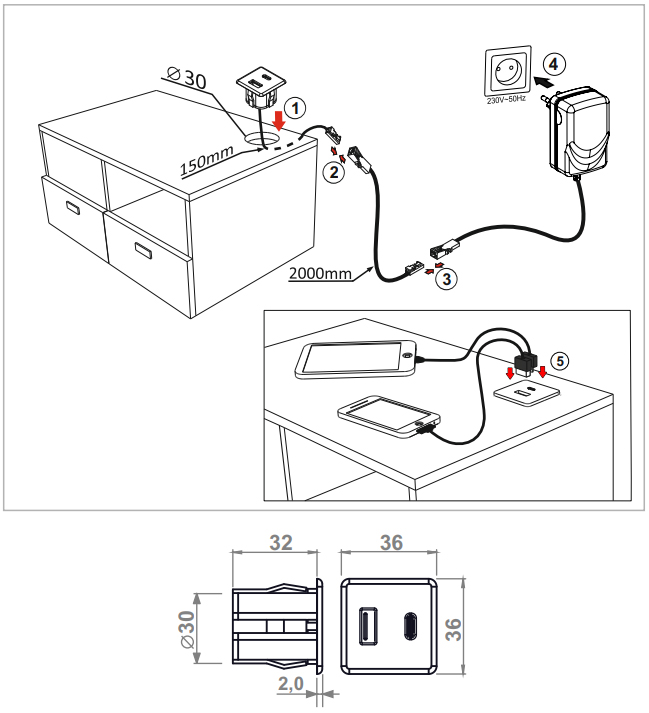 USB Quick A-C nabíječka hranatá - aluminium