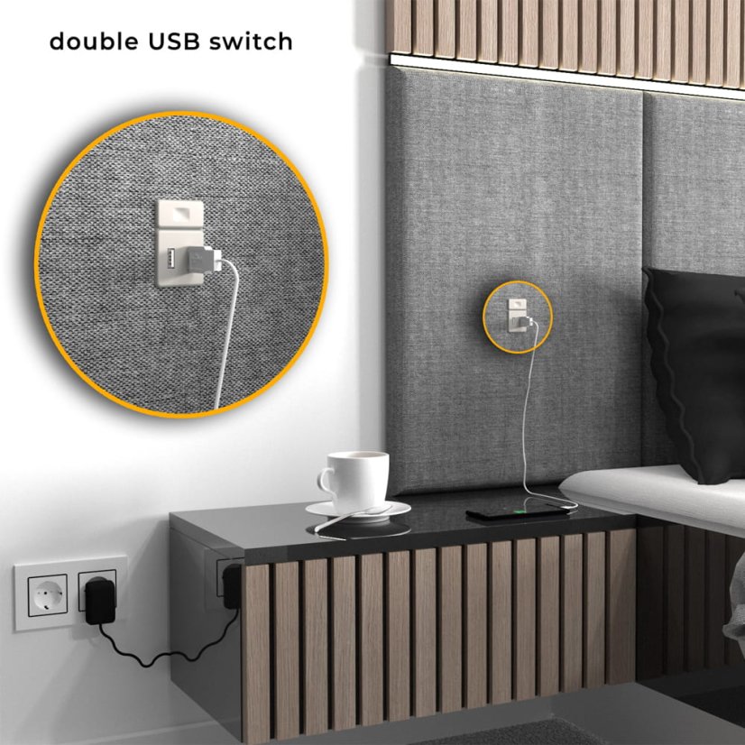 USB A-C DOUBLE nabíječka s vypínačem - bílá