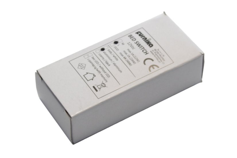 Vypínač BED-L - rohový stiskací - bez LED podsvícení - aluminium