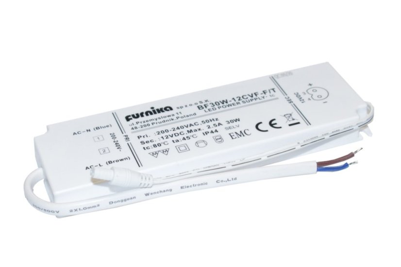 LED napáječ IP44 FURNIKA 30W 12V s IP44 konektorem
