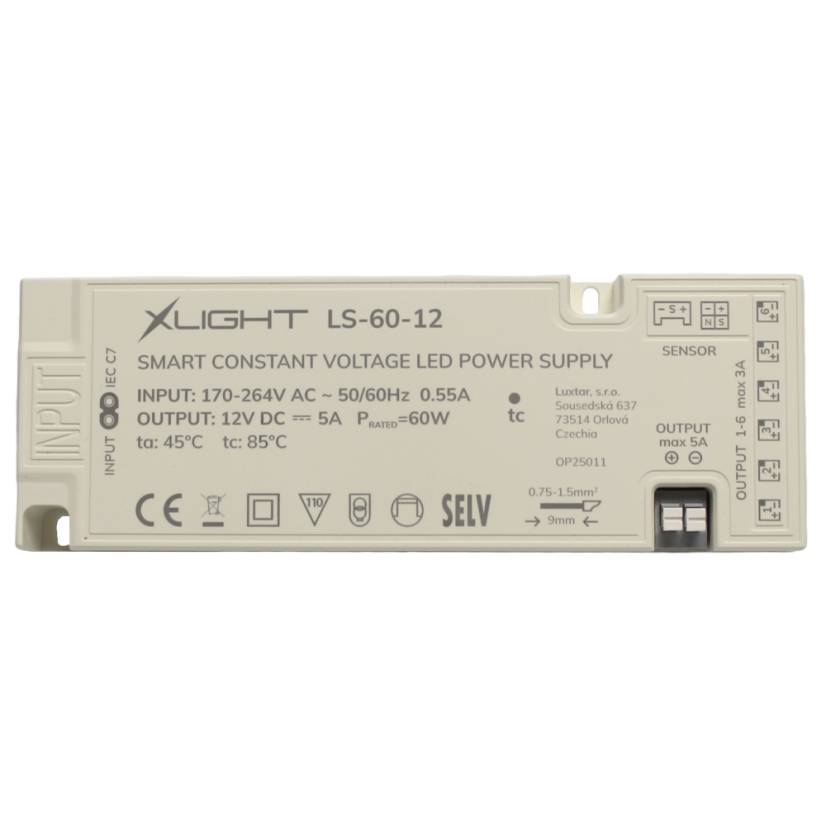 XLIGHT LED napáječ 60W 12V (LS-60-12) se senzorovým vstupem a mini led konektory