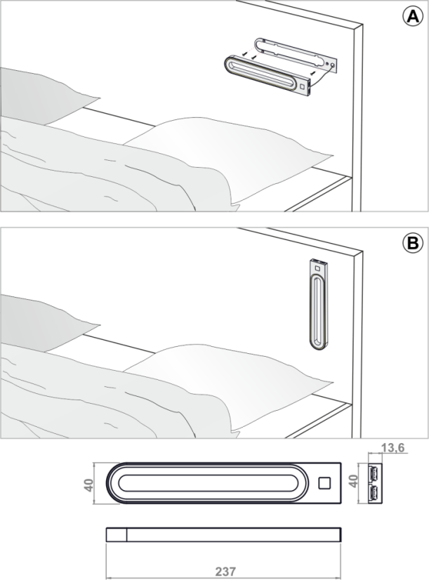GABI R USB A-A - aluminium - neutrální bílá