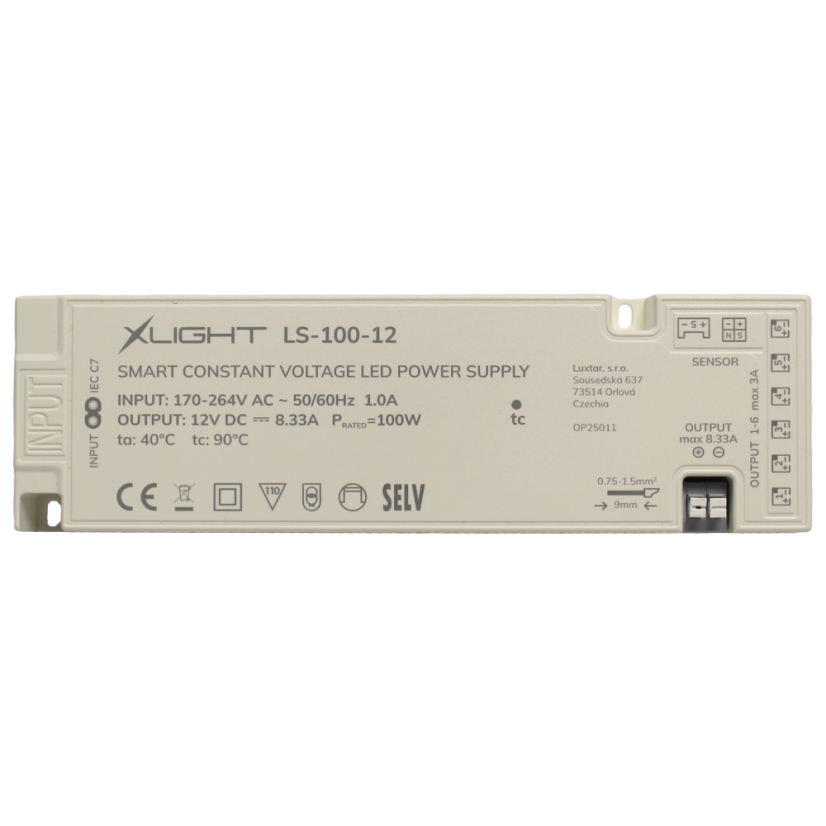 XLIGHT LED napáječ 100W 12V (LS-100-12) se senzorovým vstupem a mini led konektory