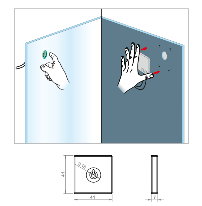 Vypínač za zrcadlo dotykový se symbolem FURNIKA - zelená/modrá