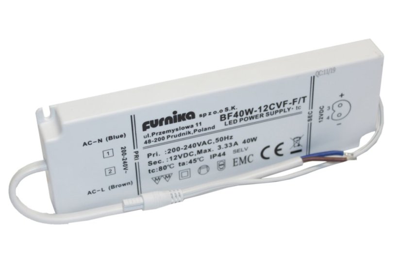 LED napáječ IP44 FURNIKA 40W 12V s IP44 konektorem