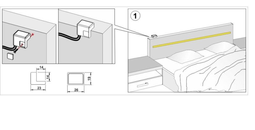 Vypínač BED-L - rohový stiskací - bez LED podsvícení - aluminium
