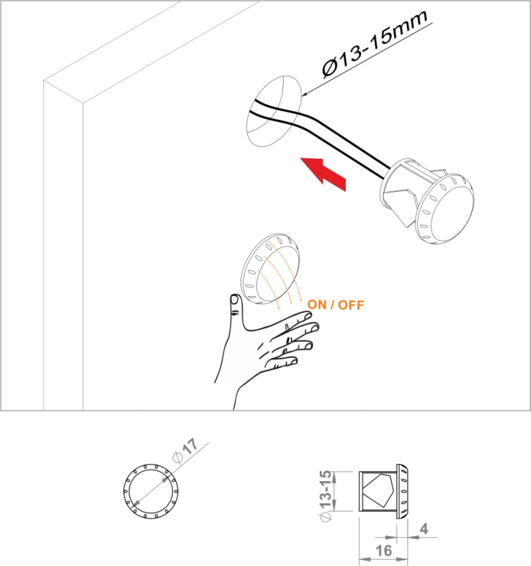 Vypínač 230V bezdotykový na mávnutí zápustný FURNIKA