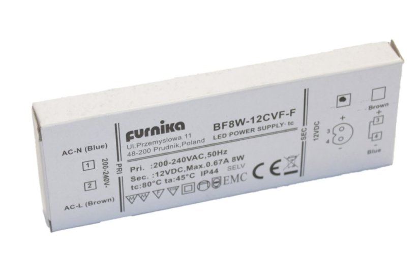 LED napáječ IP44 FURNIKA 8W 12V bez konektoru