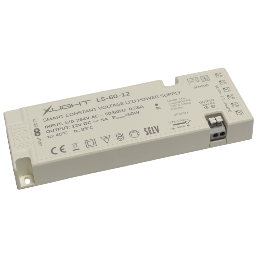 XLIGHT LED napáječ 60W 12V (LS-60-12) se senzorovým vstupem a mini led konektory